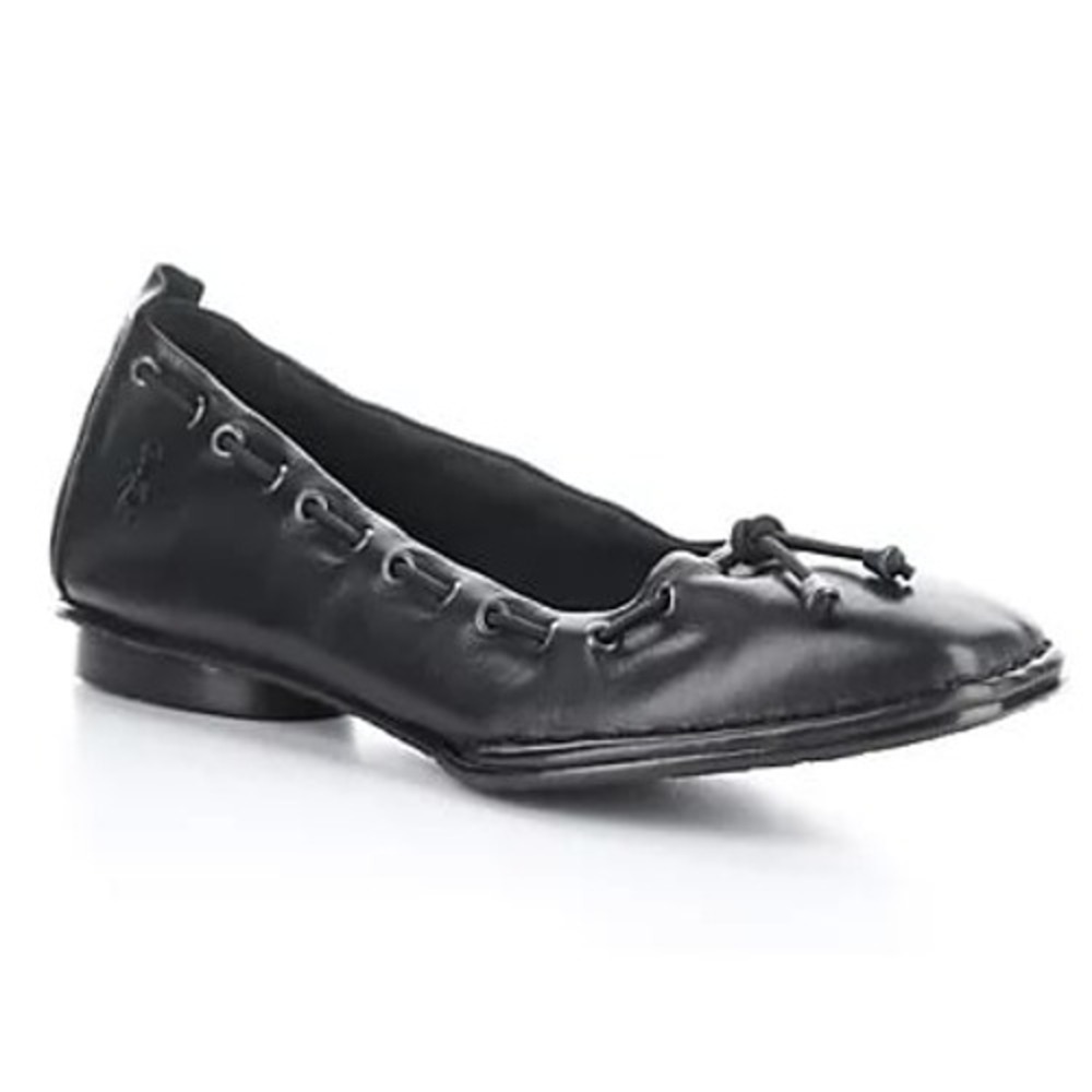 Fly London Bapi Black Leather Square Toe Ballet Flats Size 38 Made in Portugal